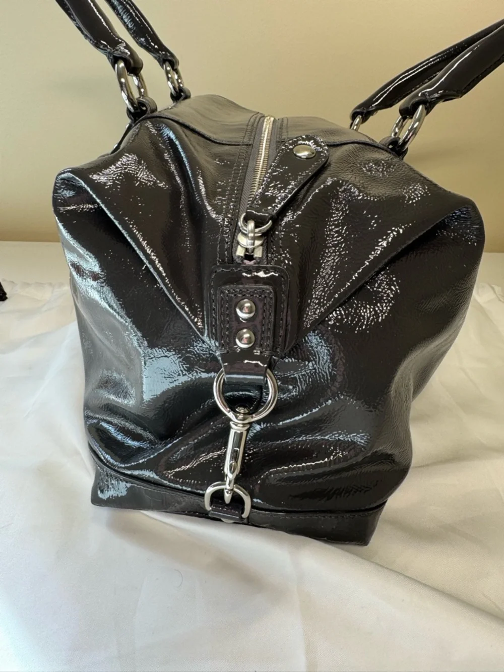 NWOT - Coach Madison Sabrina Satchel in Graphite Patent Leather with Dust Bag